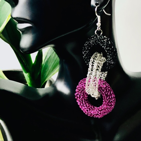 3.5” Handmade Infinity Wire Crocheted Earrings - Picture 3 of 8